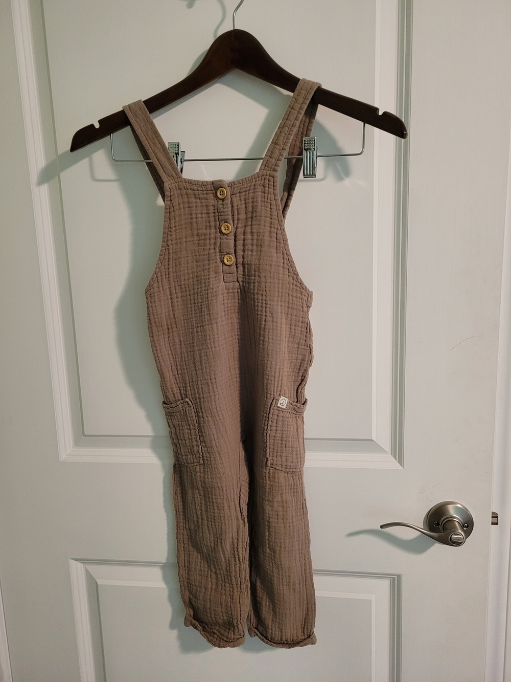 Taupe Cotton Gauze Overalls Jumpsuit with Button Front